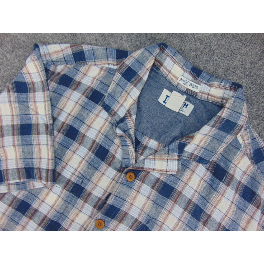 Duluth Trading Co Shirt Mens XL Untucked Blue Plaid Relaxed Fit Workwear Outdoor